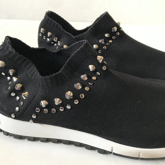 Jimmy Choo Verona Knit Sneakers Shoes Womens 38 8 Black White Slip On Studded - Picture 4 of 13